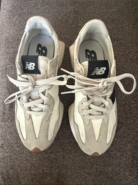 New Balance 327 Cream and Beige Suede Retro Sneakers